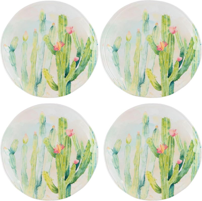 UP UPware Cactus Garden Melamine Round Dessert Plates Small Serving Plates for Appetizer Snacks and Side Dishes Green 6 Inch Set of 4 - Image 1