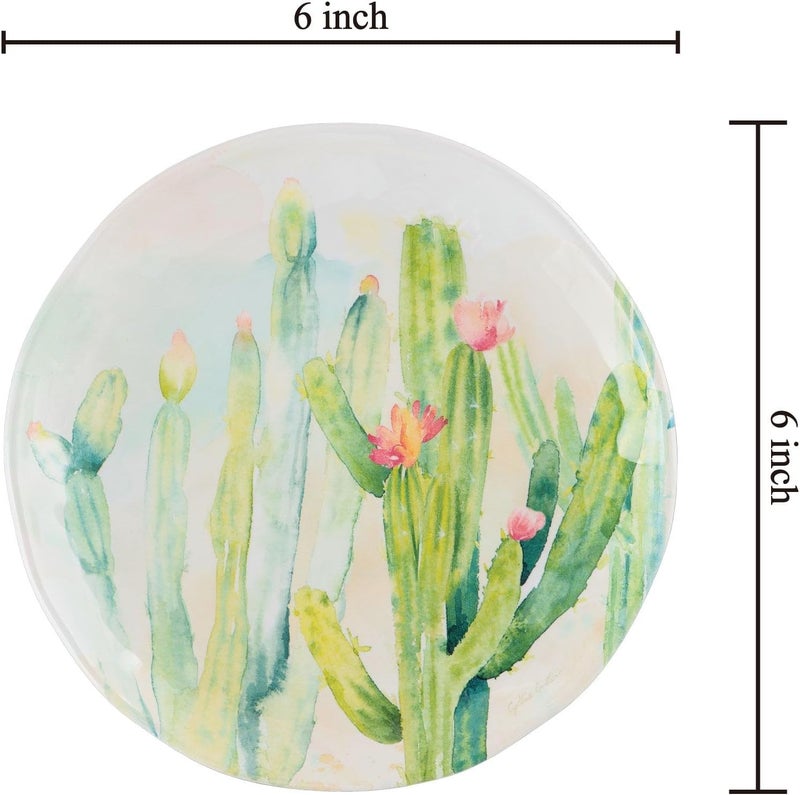 UP UPware Cactus Garden Melamine Round Dessert Plates Small Serving Plates for Appetizer Snacks and Side Dishes Green 6 Inch Set of 4 - Image 3