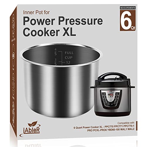 iAbler Genuine 6Qt Power Cooker XL Replacement Inner Pot Compatible with 6 Quart Power Pressure Cooker PPC770 PPC771 PPC770-1 PRO PCXL-PRO6 YBD60-100 WAL1 WAL2 Stainless Steel Inner Pot Parts - 6 QT - Image 1