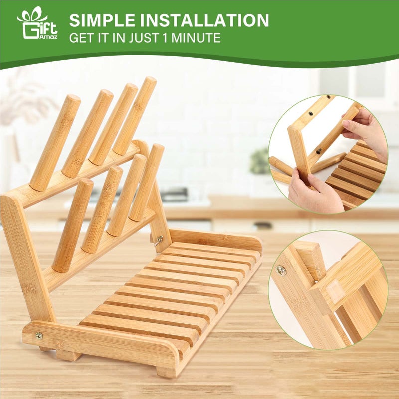 GiftAmaz Bamboo Baby Bottle Drying Rack, Space Saving Countertop Bottle Holder Portable Dryer Rack Organizer for Baby Bottles, Cups, Pacifiers and Accessories, Birthday Box for Women Mother Mom - Image 4