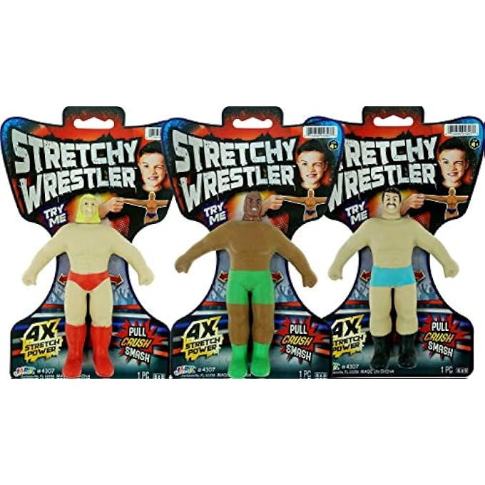 Ja-Ru Super Stretchy Wrestlers (3 Wrestlers) Classic Retro Squishy Action Figure for Kids & Adults, Boys Toys. Wrestling Strong Man Stretch & Pull Stress Relief Fidget Toy. Party Favors. 4307-3p - Image 2