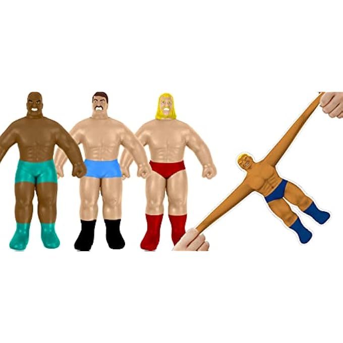 Ja-Ru Super Stretchy Wrestlers (3 Wrestlers) Classic Retro Squishy Action Figure for Kids & Adults, Boys Toys. Wrestling Strong Man Stretch & Pull Stress Relief Fidget Toy. Party Favors. 4307-3p - Image 1