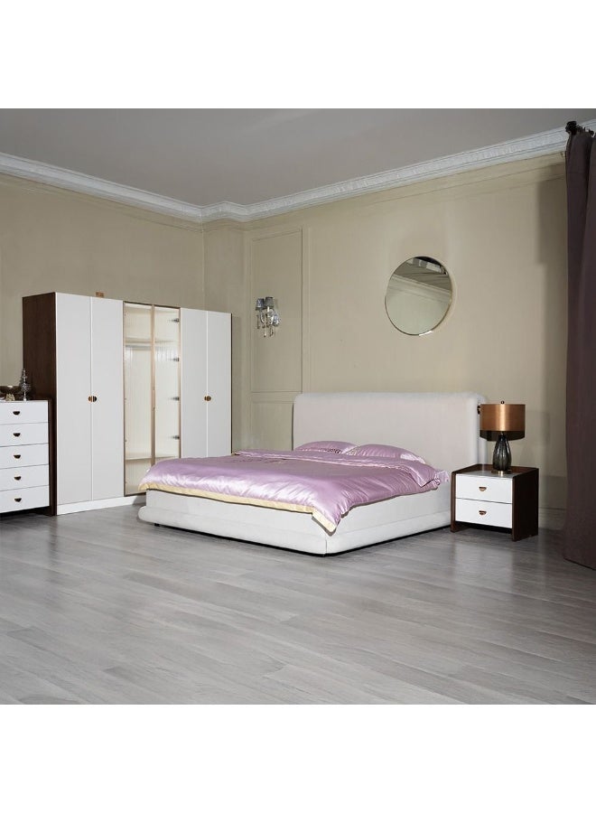 DANUBE HOME سرير سوبر كينغ 200X200 من الحمراء | تصميم حديث إطار سرير مزدوج خشبي | سرير مريح (الماترس غير مشمول) L245xW228xH122cm-بيج/نحاس - Image 1