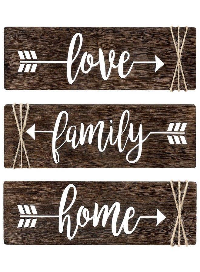 Dahey 3 Pieces Farmhouse Wall Decor Wood Sign Arrow Decor Love Family Home Quote Sign Rustic Wall Art Decoration for Entryway, Living Room, Bedroom, Bathroom, Gift for Mothers Day, 13"x 3", Brown - Image 1