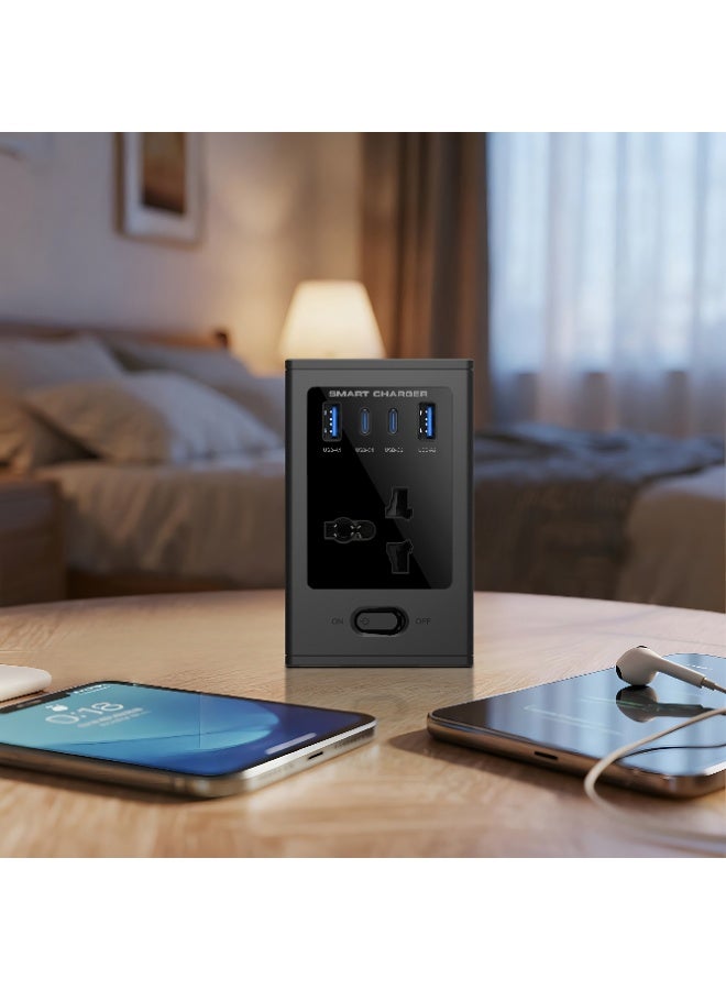 porodo Universal GaN Multi Port Cube Adapter with 4 AC Sockets / Dual USB-C & USB-A Ports / PD 30W Fast Charging / Charge Multi Devices at Same Time / 2500W Rated Power - Black - Image 3