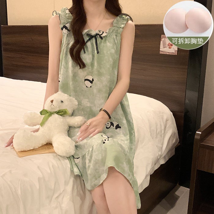 2024 New Bubble Cotton Sleep Dress With PadsTKE-6 Sling Skirt #710 Panda TKE-6 Sling Skirt #710 Panda