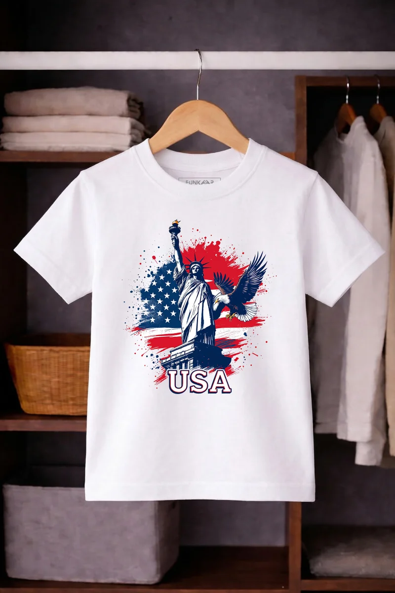 فنكار FUNKAAR تيشيرت أطفال للأولاد والبنات بطباعة علم الولايات المتحدة
