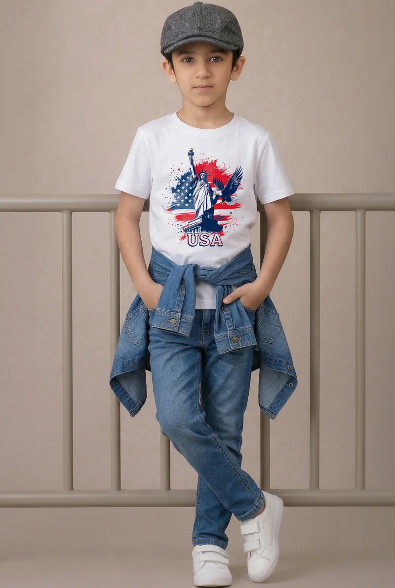 فنكار FUNKAAR تيشيرت أطفال للأولاد والبنات بطباعة علم الولايات المتحدة