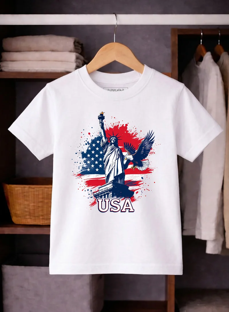 فنكار FUNKAAR تيشيرت أطفال للأولاد والبنات بطباعة علم الولايات المتحدة