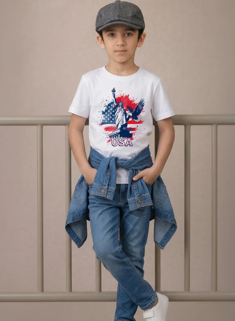 فنكار FUNKAAR تيشيرت أطفال للأولاد والبنات بطباعة علم الولايات المتحدة