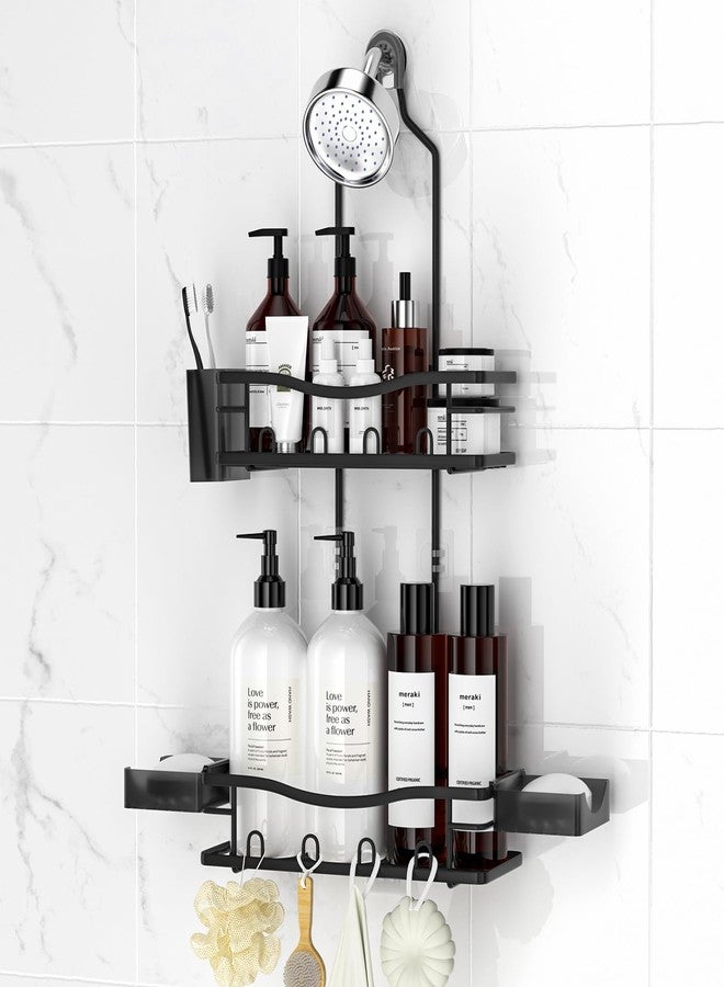 REINHARDT Shower Caddy Hanging, Rustproof Shower Caddy Anti-Swing Shower Organizer Over Showerhead No Drilling Shower Racks with Soap Holder Multi Hooks Bathroom Storage for Shampoo Sponge, Black - Image 1