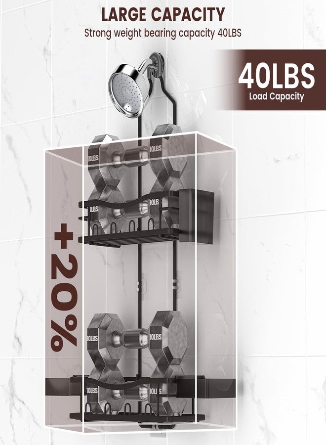 REINHARDT Shower Caddy Hanging, Rustproof Shower Caddy Anti-Swing Shower Organizer Over Showerhead No Drilling Shower Racks with Soap Holder Multi Hooks Bathroom Storage for Shampoo Sponge, Black - Image 3