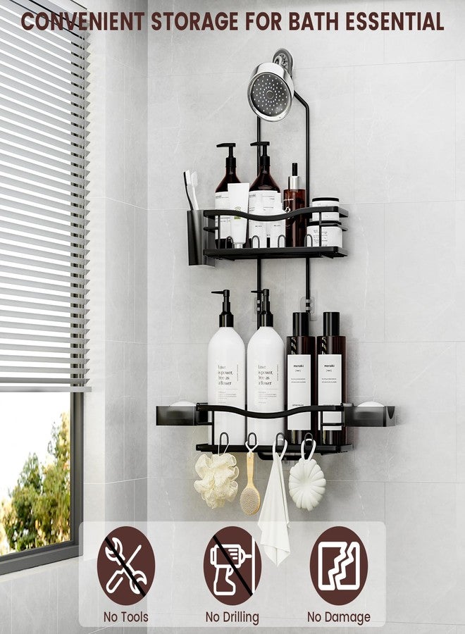 REINHARDT Shower Caddy Hanging, Rustproof Shower Caddy Anti-Swing Shower Organizer Over Showerhead No Drilling Shower Racks with Soap Holder Multi Hooks Bathroom Storage for Shampoo Sponge, Black - Image 2