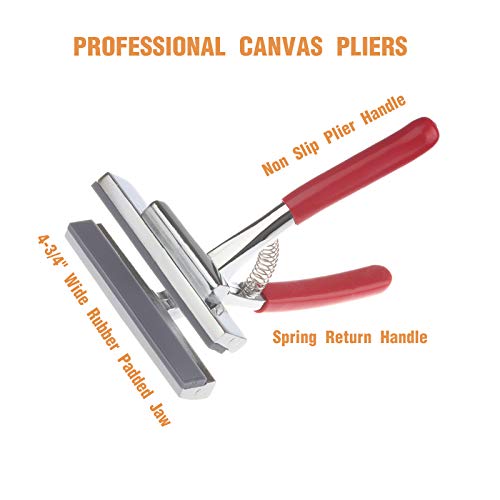 Timsec Canvas Stretcher Pliers, Upholstery Staple Remover and Tack Puller Tool Combo, Professional Canvas Pliers with Spring Return Handles, 4-3/4" Wide Grip, for Stretching Clamp Art Oil Painting - Image 4