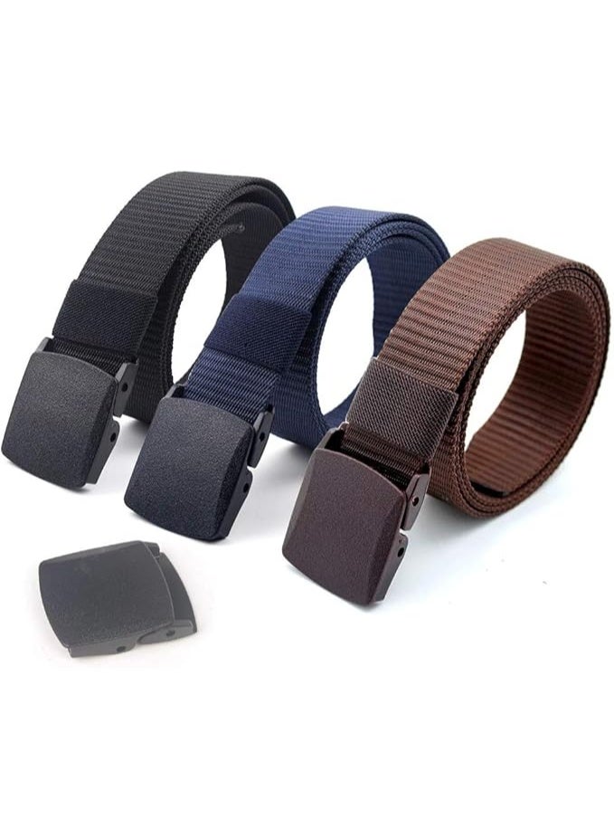 3-Pack Nylon Canvas Belt Plastic Buckle Belt Travel Adjustable Nylon Web Slide Belt - Image 1