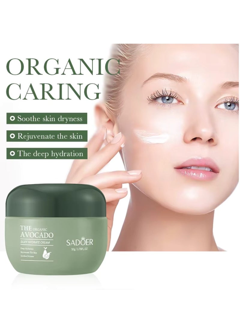 SADOER The Organic Avocado Silky Hydrate Cream 50G Deep Hydration Rejuvenate Soothe Dryness Avocado Face and Body Cream Nourishing Anti-Wrinkle Hydrating Moisturizing Face Cream - Image 3