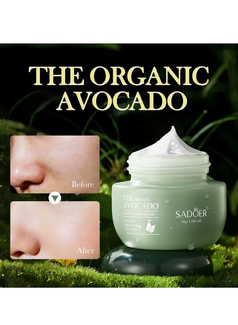 SADOER The Organic Avocado Silky Hydrate Cream 50G Deep Hydration Rejuvenate Soothe Dryness Avocado Face and Body Cream Nourishing Anti-Wrinkle Hydrating Moisturizing Face Cream - Image 4