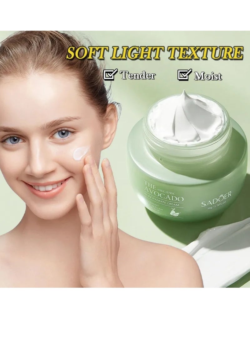 SADOER The Organic Avocado Silky Hydrate Cream 50G Deep Hydration Rejuvenate Soothe Dryness Avocado Face and Body Cream Nourishing Anti-Wrinkle Hydrating Moisturizing Face Cream - Image 5