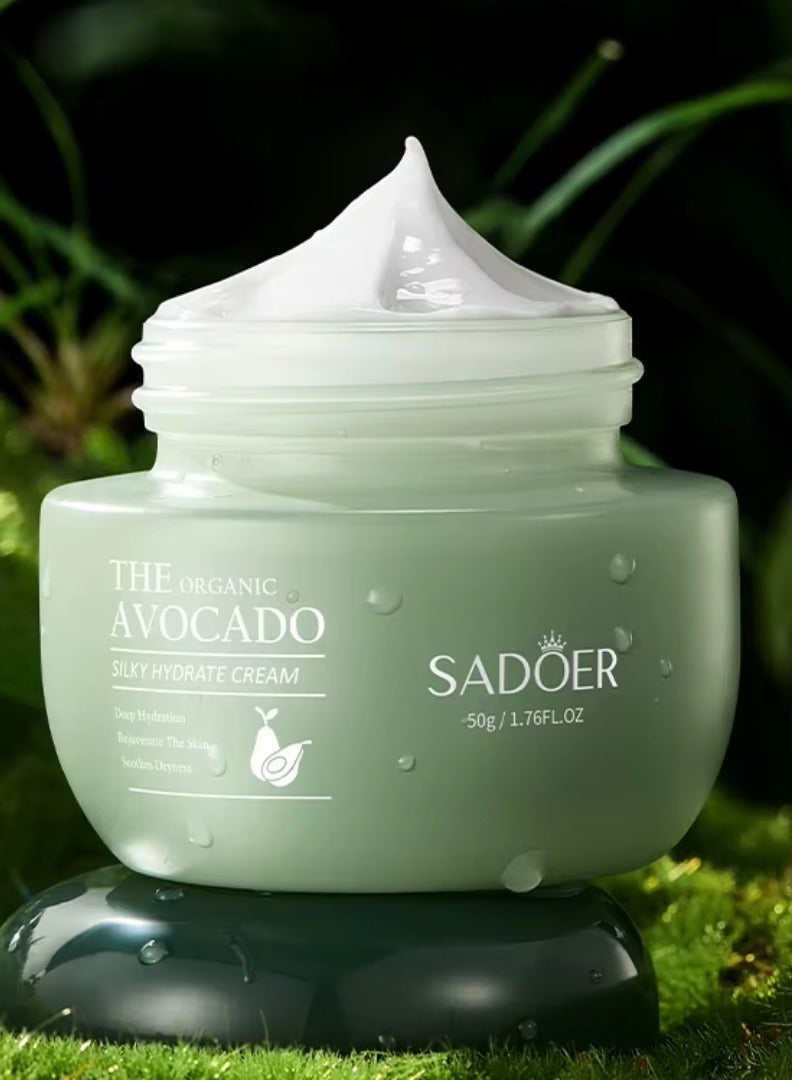 SADOER The Organic Avocado Silky Hydrate Cream 50G Deep Hydration Rejuvenate Soothe Dryness Avocado Face and Body Cream Nourishing Anti-Wrinkle Hydrating Moisturizing Face Cream - Image 1