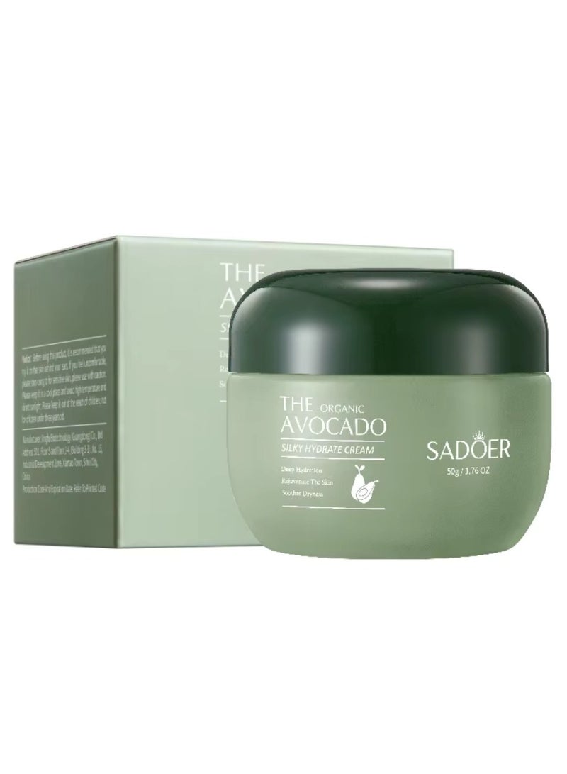 SADOER The Organic Avocado Silky Hydrate Cream 50G Deep Hydration Rejuvenate Soothe Dryness Avocado Face and Body Cream Nourishing Anti-Wrinkle Hydrating Moisturizing Face Cream - Image 2