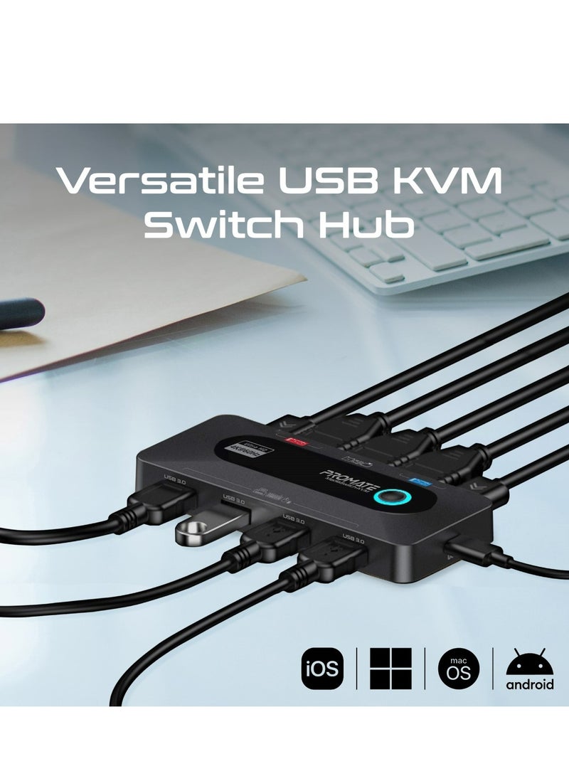 بروميت محدد مفتاح KVM مع موزع USB، أربعة منافذ إخراج USB-A 3.0 بسرعة 5 جيجابت في الثانية يتم تحويلها إلى المدخل المحدد، مدخلين HDMI بدقة 4K، مخرج HDMI، زر تبديل الإدخال، كابلات متضمنة | MediaSwitch-KVM - Image 2