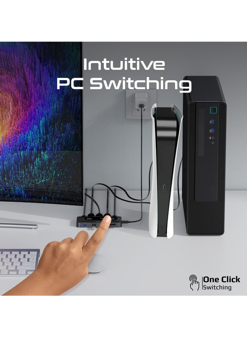 بروميت محدد مفتاح KVM مع موزع USB، أربعة منافذ إخراج USB-A 3.0 بسرعة 5 جيجابت في الثانية يتم تحويلها إلى المدخل المحدد، مدخلين HDMI بدقة 4K، مخرج HDMI، زر تبديل الإدخال، كابلات متضمنة | MediaSwitch-KVM - Image 4
