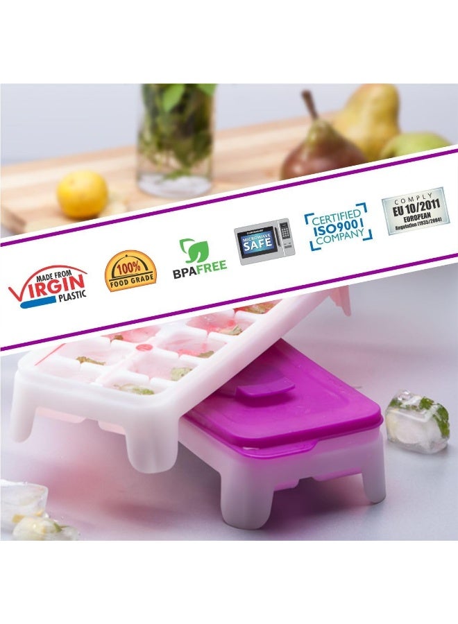 Signoraware Ice Cube Tray with TPE Easy Release Base with Removable lid, 14 Cubes, BPA Free, Purple - Image 2