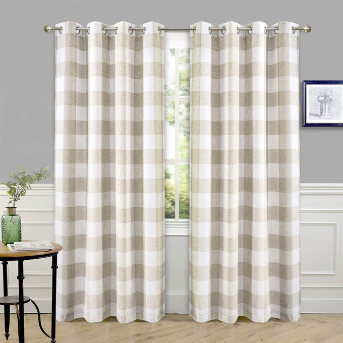 Buffalo Plaid Check Curtains Woven Plaid Pattern Lined Blackout Thermal Insulated Window Curtain Grommet 2 Layers 2 Panels 52 Inch by 84 Inch Taupe