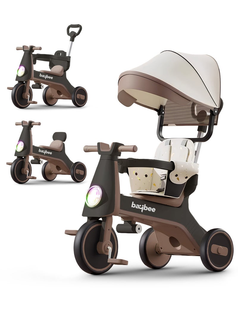 BAYBEE Zeno 3 in 1 Convertible Baby Tricycle for Kids with Parental Push Handle and Canopy | Baby Cycle with Safety Guard, RGB Light & Music | Kids Tricycle for Toddlers | Kids Cycle for Baby 1 to 5 Years Boy Girl Black  - Image 1
