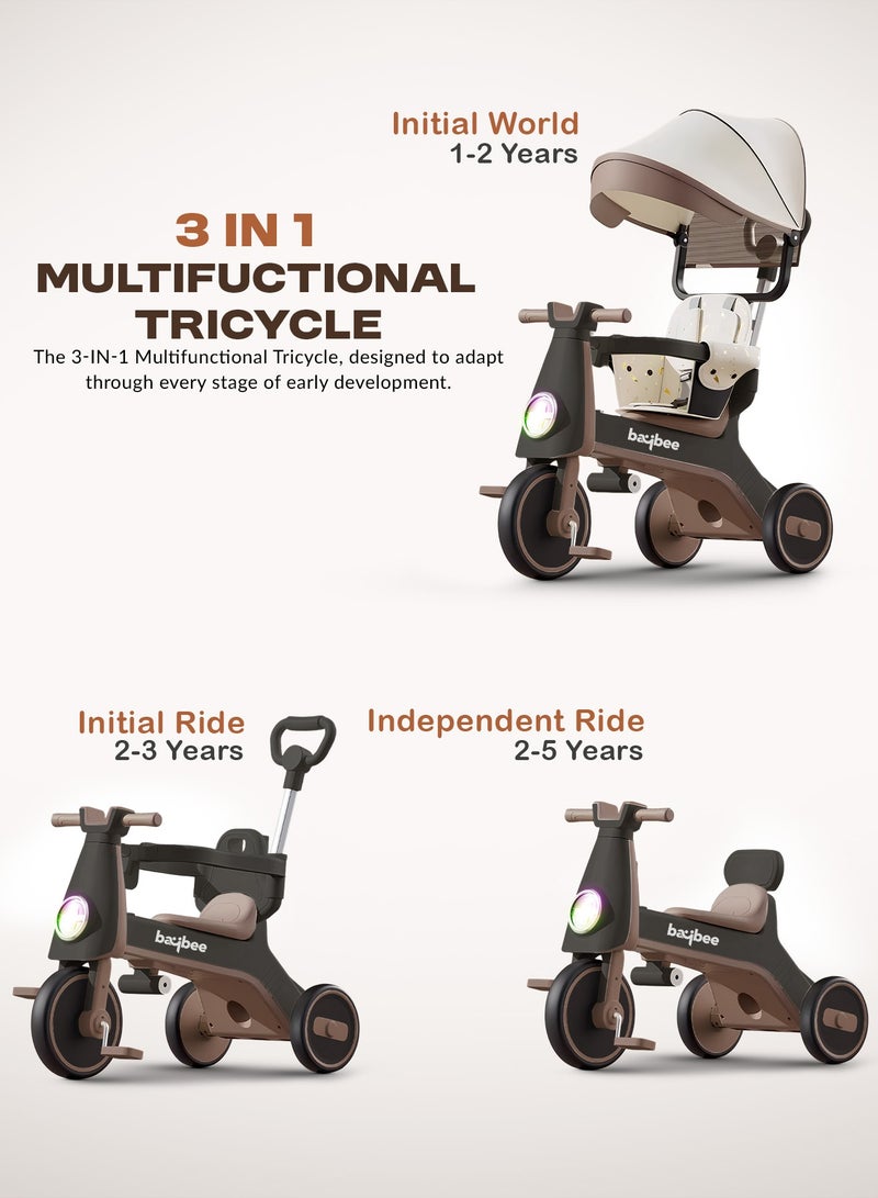 BAYBEE Zeno 3 in 1 Convertible Baby Tricycle for Kids with Parental Push Handle and Canopy | Baby Cycle with Safety Guard, RGB Light & Music | Kids Tricycle for Toddlers | Kids Cycle for Baby 1 to 5 Years Boy Girl Black  - Image 4