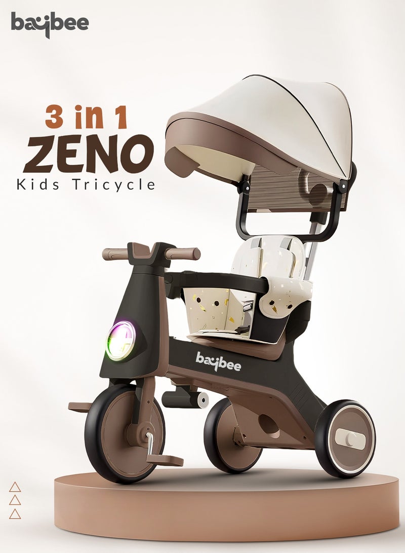 BAYBEE Zeno 3 in 1 Convertible Baby Tricycle for Kids with Parental Push Handle and Canopy | Baby Cycle with Safety Guard, RGB Light & Music | Kids Tricycle for Toddlers | Kids Cycle for Baby 1 to 5 Years Boy Girl Black  - Image 2