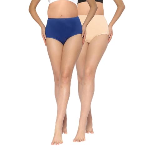 MomToBe Women's Cotton Blend Bio-Polished & Antimicrobial Finish High Waist Maternity Panty/Pregnancy Panties/Maternity Panties Over Bump Combo (in, Alpha, 2XL, Regular, Cream::Blue) - Image 1