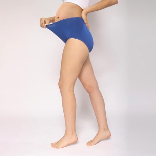 MomToBe Women's Cotton Blend Bio-Polished & Antimicrobial Finish High Waist Maternity Panty/Pregnancy Panties/Maternity Panties Over Bump Combo (in, Alpha, 2XL, Regular, Cream::Blue) - Image 3