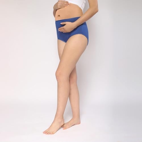 MomToBe Women's Cotton Blend Bio-Polished & Antimicrobial Finish High Waist Maternity Panty/Pregnancy Panties/Maternity Panties Over Bump Combo (in, Alpha, 2XL, Regular, Cream::Blue) - Image 2