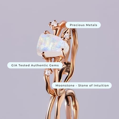 Moon Magic Authentic Moonstone Ring for Women | Amethyst, Aquamarine, Black Obsidian Ring Flow/Real 925 Sterling Silver | 18k Rose and Yellow Gold Raw Crystal Rings for Women/Genuine Gemstone Jewelry - Image 5