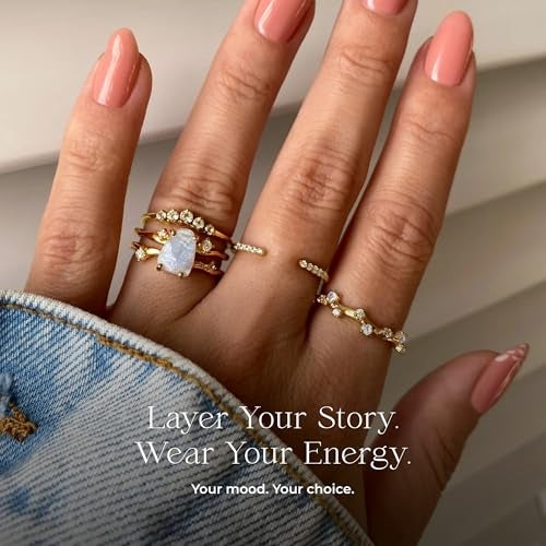 Moon Magic Authentic Moonstone Ring for Women | Amethyst, Aquamarine, Black Obsidian Ring Flow/Real 925 Sterling Silver | 18k Rose and Yellow Gold Raw Crystal Rings for Women/Genuine Gemstone Jewelry - Image 4