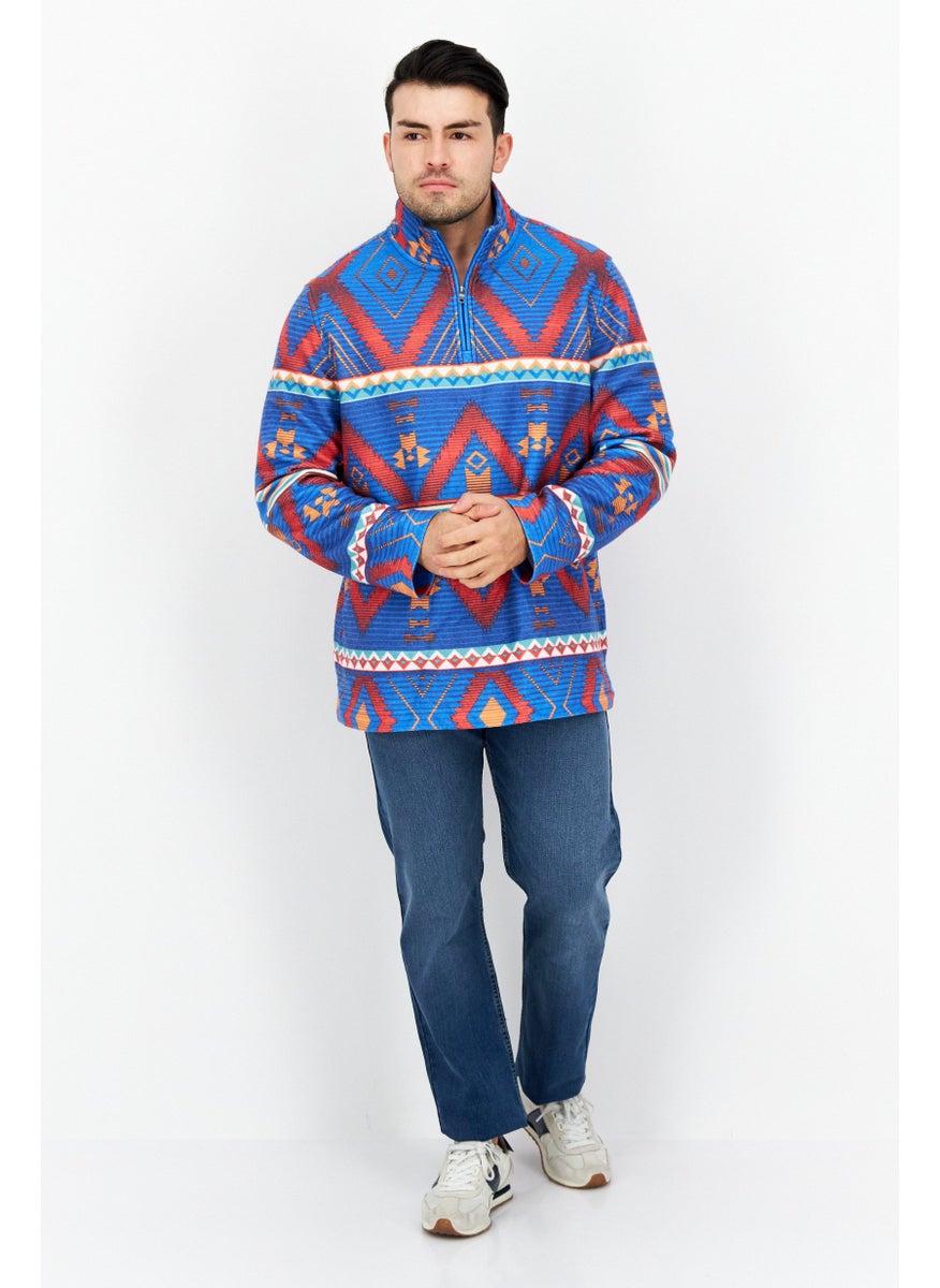 Club Room - Men Half Zip Abstract Print Sweatshirt, Blue Combo - Image 1