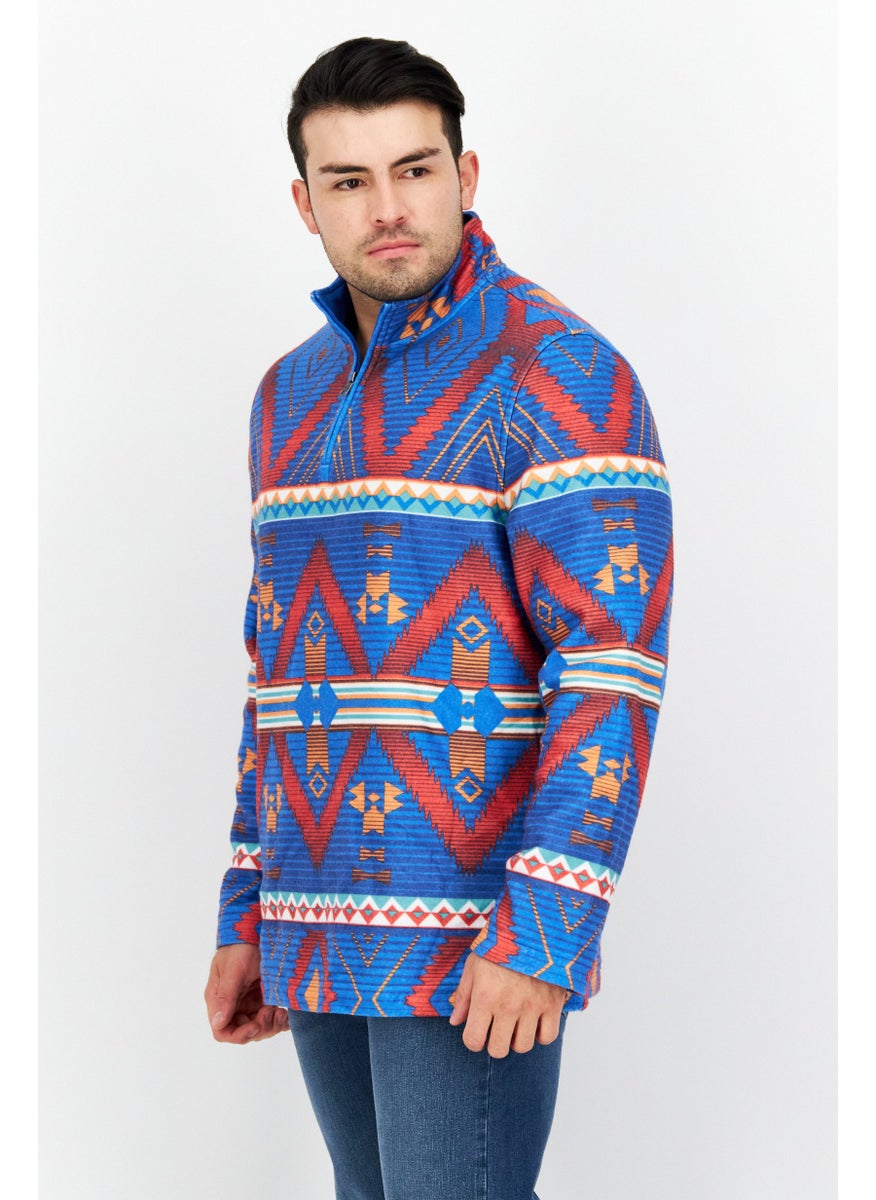 Club Room - Men Half Zip Abstract Print Sweatshirt, Blue Combo - Image 1
