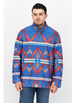 Men Half Zip Abstract Print Sweatshirt, Blue Combo
