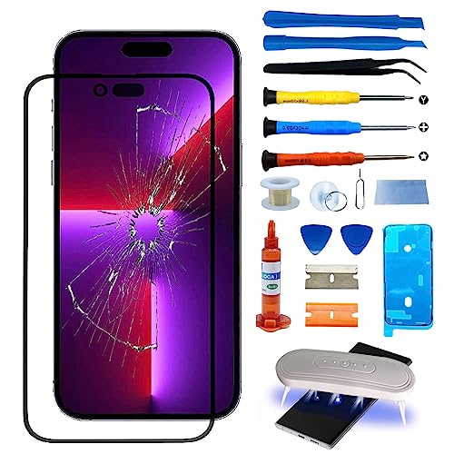 Agzssl Screen Replacement for iPhone 14 Pro Max, 6.7 Inch Front Outer Lens Glass Screen Replacement Repair Kit - Incl Waterpoof Frame Adhesive and Tool Kit(No Digitizer,No LCD) - Image 1