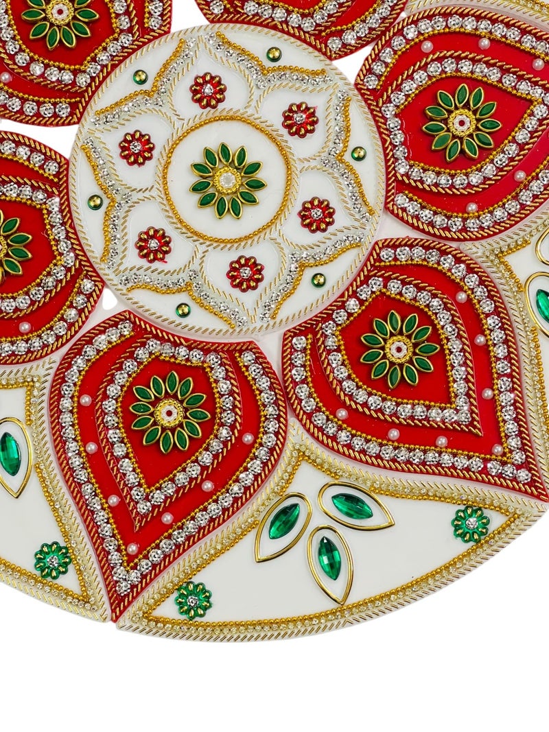 KRIWIN Decorative Acrylic Rangoli Design, 30 cm Diameter, Red and White (12 Pieces Set) for Festival, Home Decorations - Image 4