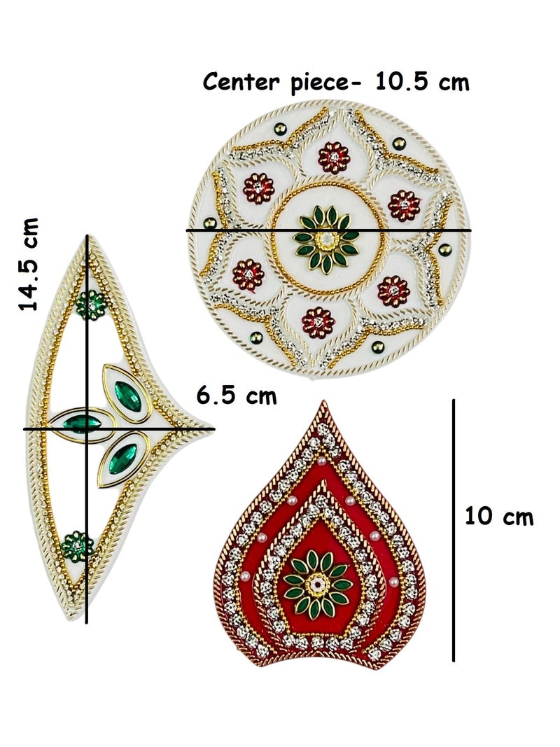 KRIWIN Decorative Acrylic Rangoli Design, 30 cm Diameter, Red and White (12 Pieces Set) for Festival, Home Decorations - Image 3