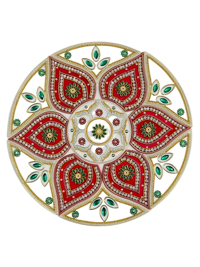 KRIWIN Decorative Acrylic Rangoli Design, 30 cm Diameter, Red and White (12 Pieces Set) for Festival, Home Decorations - Image 1