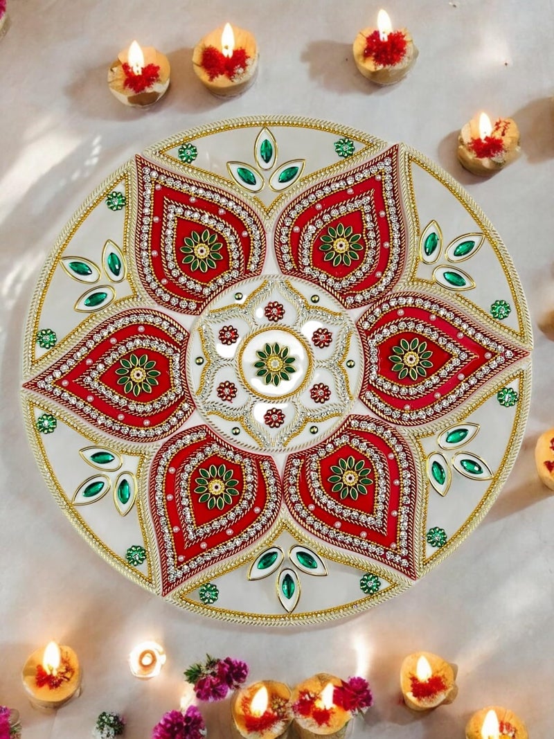 KRIWIN Decorative Acrylic Rangoli Design, 30 cm Diameter, Red and White (12 Pieces Set) for Festival, Home Decorations - Image 5
