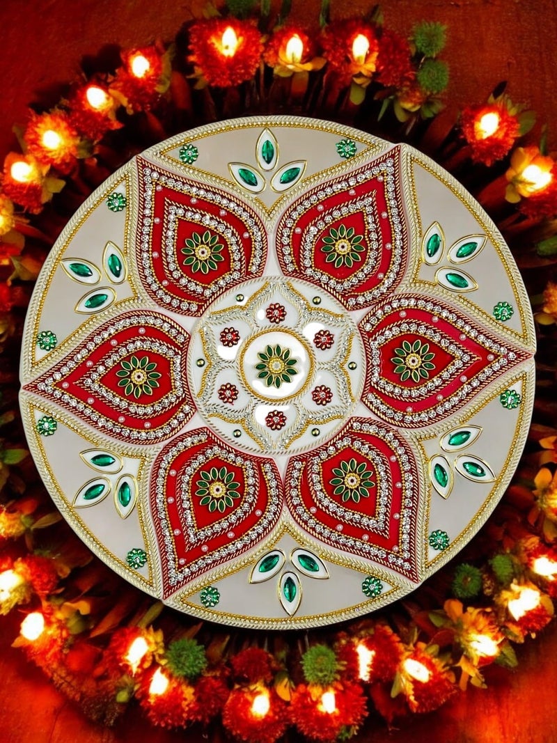 KRIWIN Decorative Acrylic Rangoli Design, 30 cm Diameter, Red and White (12 Pieces Set) for Festival, Home Decorations - Image 2
