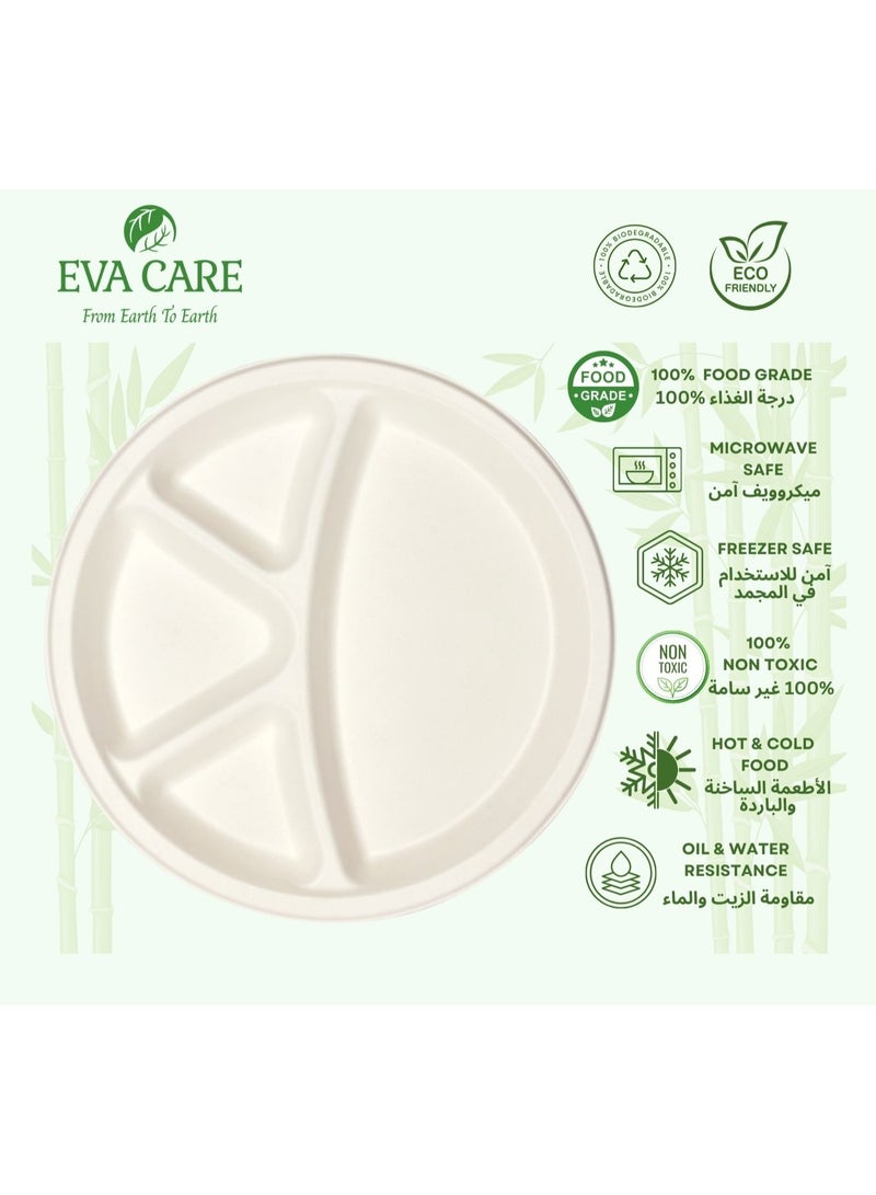 إيفا كير EVA CARE: أطباق مستديرة مقاس 11 بوصة - 4 أقسام قابلة للاستخدام مرة واحدة.  - Image 1