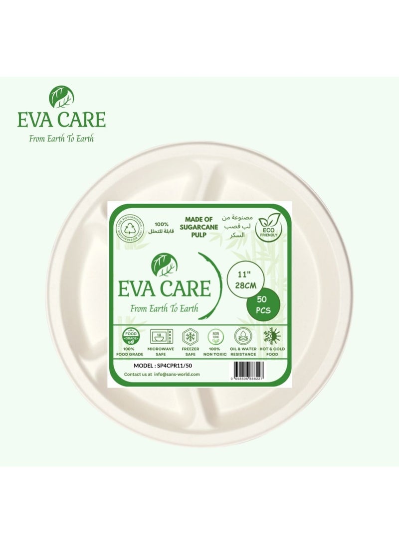 إيفا كير EVA CARE: أطباق مستديرة مقاس 11 بوصة - 4 أقسام قابلة للاستخدام مرة واحدة.  - Image 4