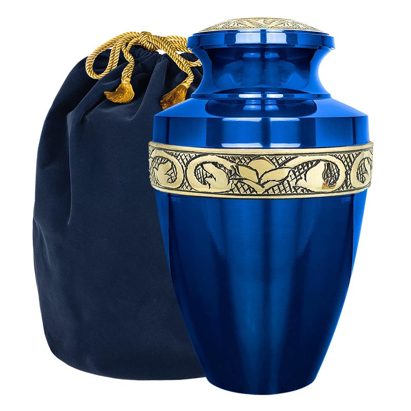 Trupoint Memorials Cremation Urns for Human Ashes Decorative Burial Urn for Adult Men and Women Large Grecian Blue and Gold