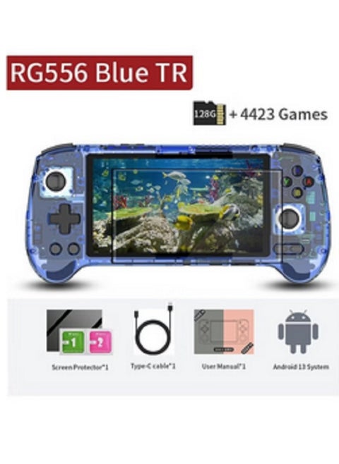 ANBERNIC RG556 Handheld Game Console Unisoc T820 Android 13 5.48 inch AMOLED Screen 5500mAh WIFI Bluetooth Retro Video Players (Blue 128G)