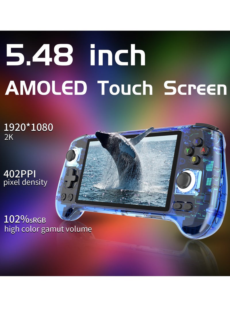 ANBERNIC RG556 Handheld Game Console Unisoc T820 Android 13 5.48 inch AMOLED Screen 5500mAh WIFI Bluetooth Retro Video Players (Blue 128G)